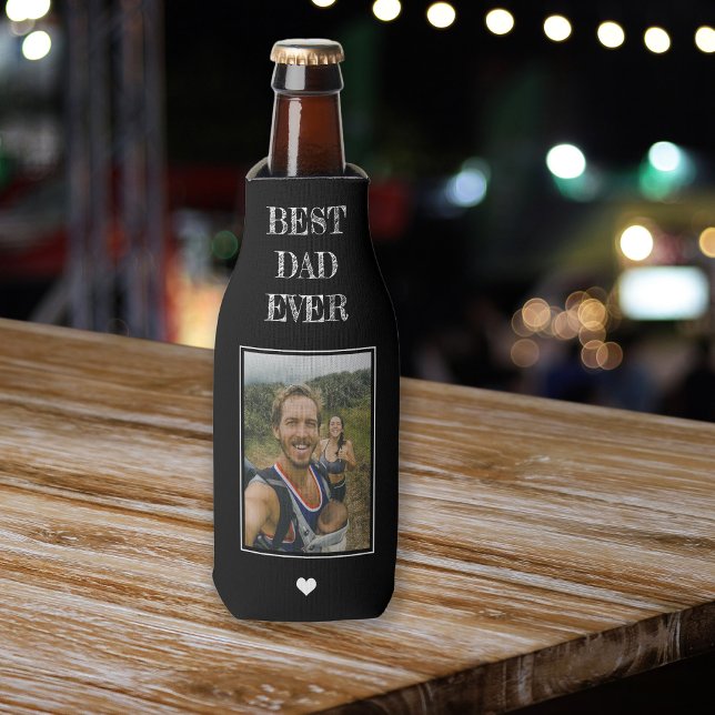 Best dad ever photo and text personalised black bottle cooler (Creator Uploaded)
