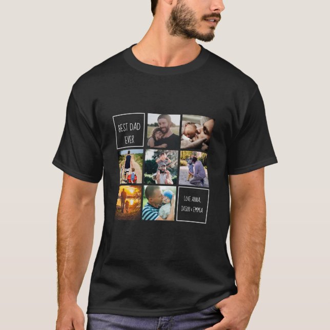 Best dad ever photo collage and text black T-Shirt (Front)