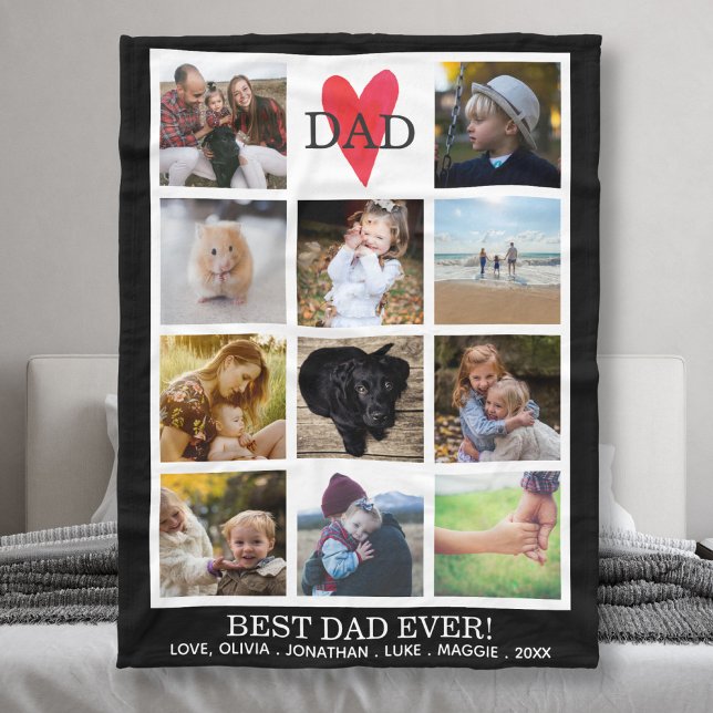 Best Dad Ever Photo Collage Black Personalised Fleece Blanket (Creator Uploaded)