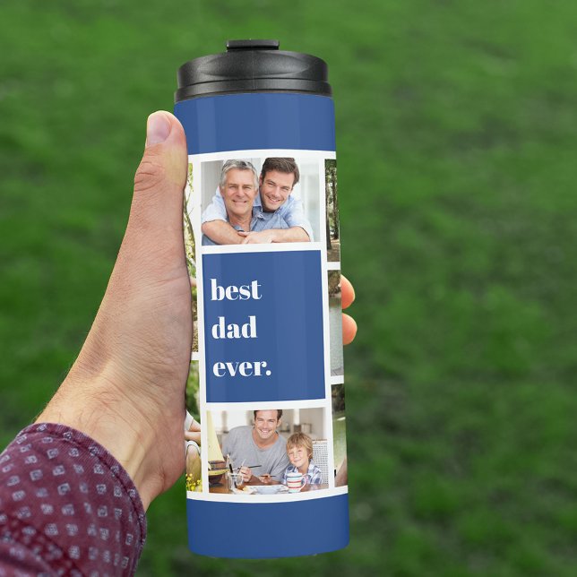 Best Dad Ever Photo Collage Blue and White Thermal Tumbler (Creator Uploaded)