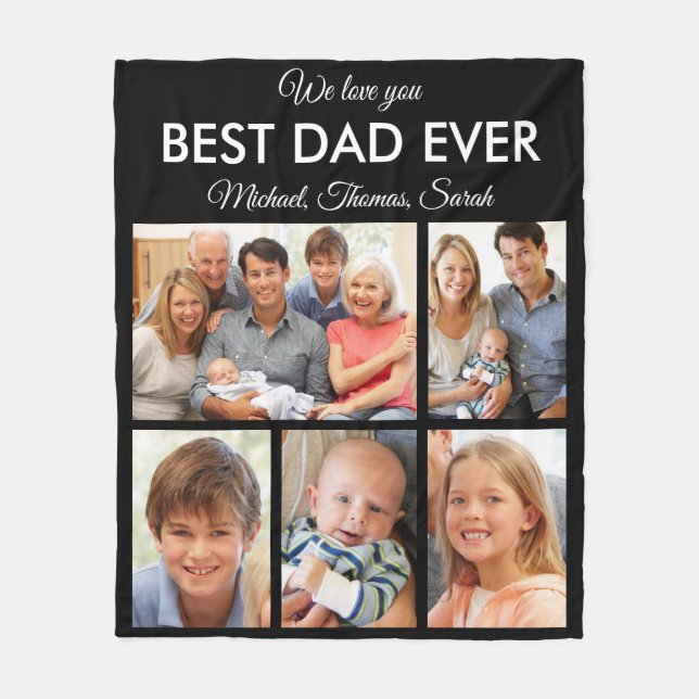 Best Dad Ever Photo Collage Fathers Day Fleece Blanket (Front)