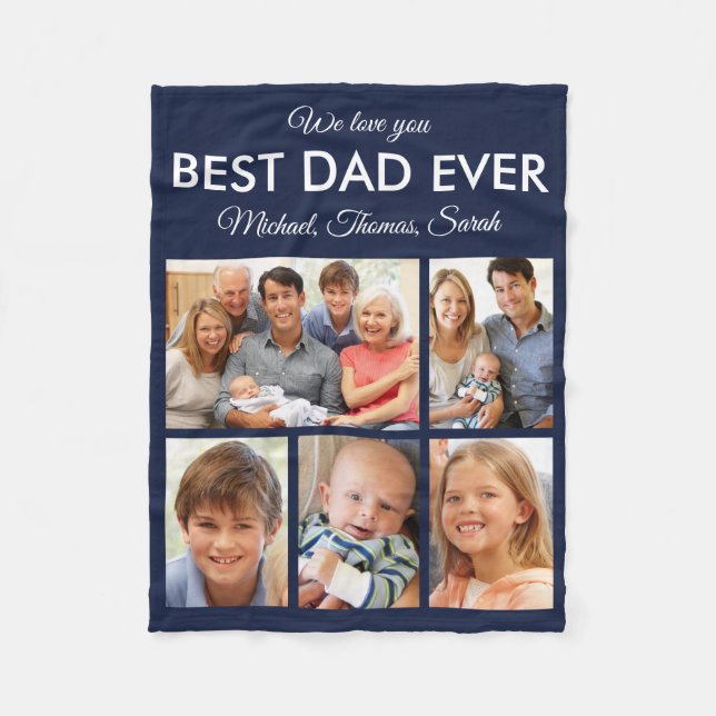 Best Dad Ever Photo Collage Fathers Day Fleece Blanket (Front)