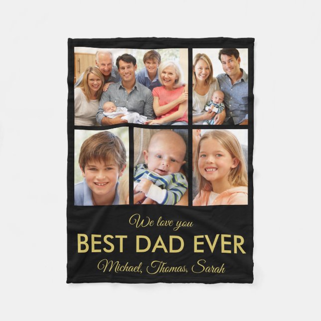 Best Dad Ever Photo Collage Fathers Day Fleece Blanket (Front)