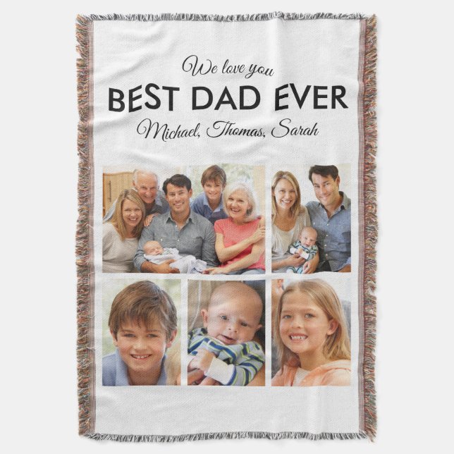 Best Dad Ever Photo Collage Fathers Day Throw Blanket (Front Vertical)