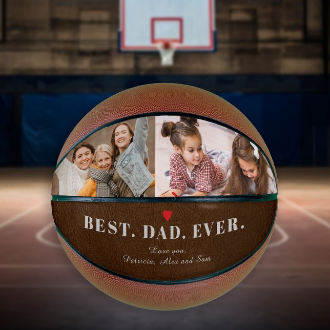 Best dad ever photo collage name personalised basketball (Creator Uploaded)