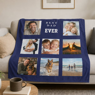 Best dad ever photo collage navy blue father fleece blanket