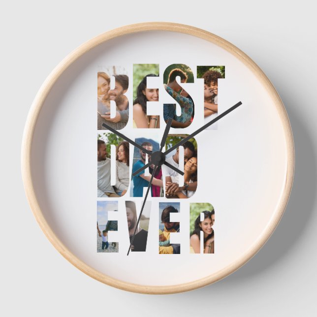 Best Dad Ever | Photo Collage Placeholder Template Clock (Front)