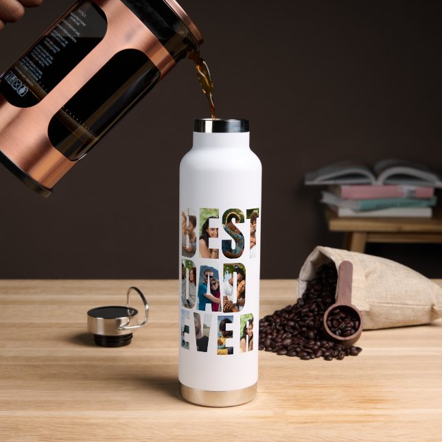 Best Dad Ever | Photo Collage Placeholder Template Water Bottle (Coffee (Rotated))