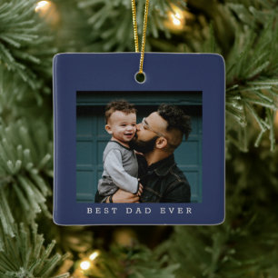 Best Dad Ever Photo Double Sided Navy Christmas Ceramic Ornament