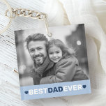 Best dad ever photo hearts blue fathers day key ring<br><div class="desc">Keychain featuring your custom photo and the text "Best dad ever" below flanked by light blue hearts.</div>