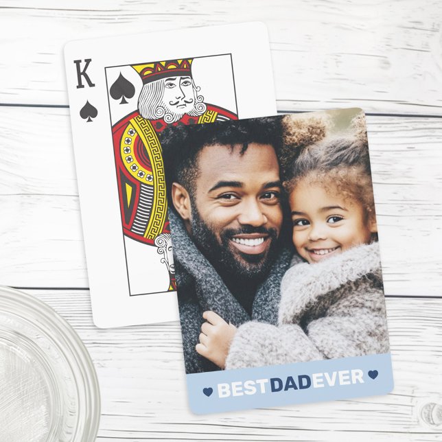 Best dad ever photo hearts blue fathers day playing cards (Best dad ever photo hearts blue fathers day poker cards)