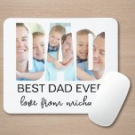 Best Dad Ever Photo Letter Mouse Pad<br><div class="desc">This father's gift mouse pad features three photos in the shape of the letters "DAD",  along with "Best Dad Ever".
It is easily customizable with your photos and name.
Perfect for Father's Day,  birthdays,  or to show your appreciation.</div>