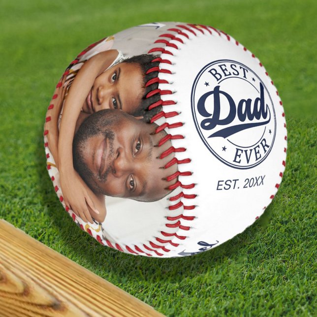 Best Dad Ever Photo Monogrammed Name Baseball (Family Name Photo Monogrammed Gold Baseball)