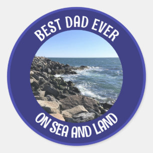 Best Dad Ever Photo of Atlantic Ocean Dark Blue Classic Round Sticker