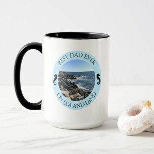 Best Dad Ever Photo of Blue Ocean Seashore Black Mug