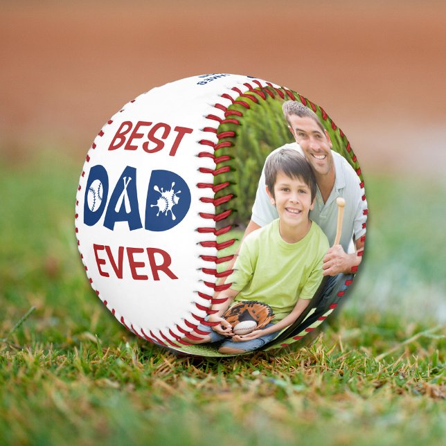 Best Dad Ever Photo Personalised Name Custom Baseb Baseball (Creator Uploaded)