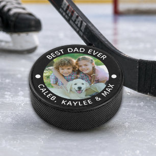 BEST DAD EVER Photo Personalised Your Colour Hockey Puck