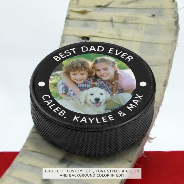 BEST DAD EVER Photo Personalised Your Colour Hockey Puck (Creator Uploaded)