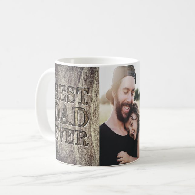 Best Dad Ever Photo Rustic Carved Wood Coffee Mug (Front Left)