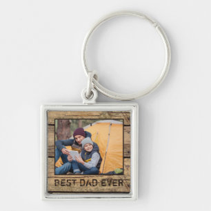 BEST DAD EVER Photo Rustic Wood Father Key Ring