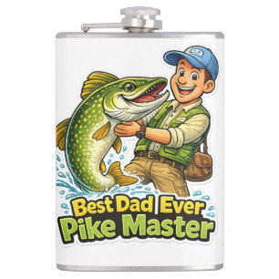 Best Dad Ever Pike Master funny fishing cartoon Hip Flask