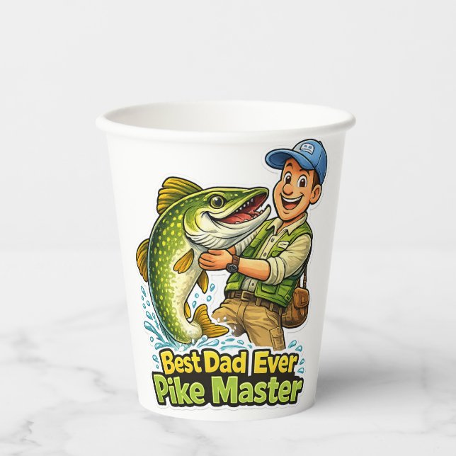 Best Dad Ever Pike Master funny fishing cartoon Paper Cups (Front)