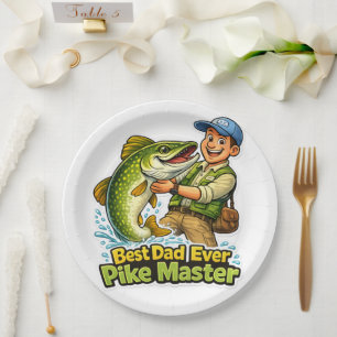 Best Dad Ever Pike Master funny fishing cartoon Paper Plate
