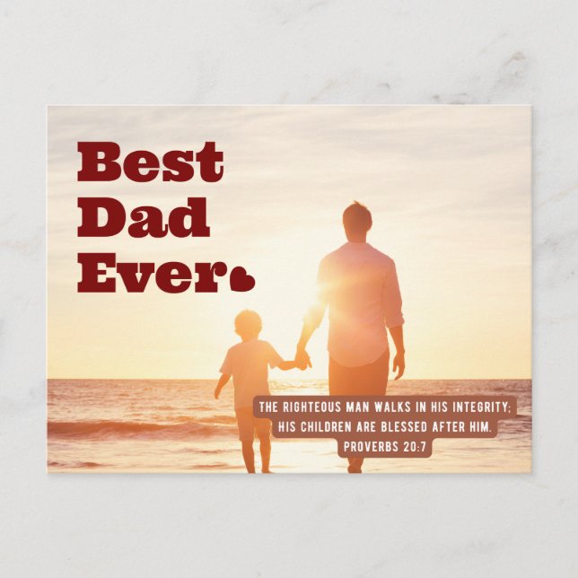 Best Dad Ever Proverbs 20:7 Christian Bible Verse Postcard (Front)