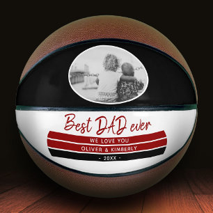 Best Dad Ever Red Black Modern Father`s Day Photo Basketball