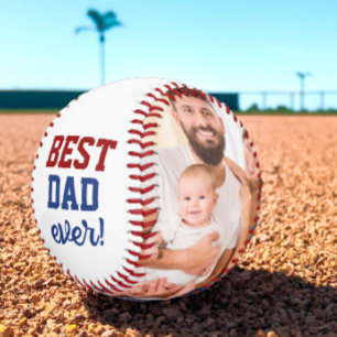Best Dad Ever Red Blue Father's day Photos Custom Baseball