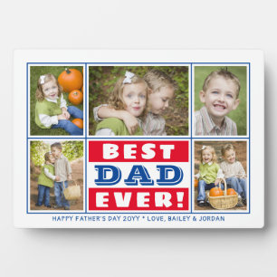 BEST DAD EVER Red Blue Photo Collage Father's Day Plaque