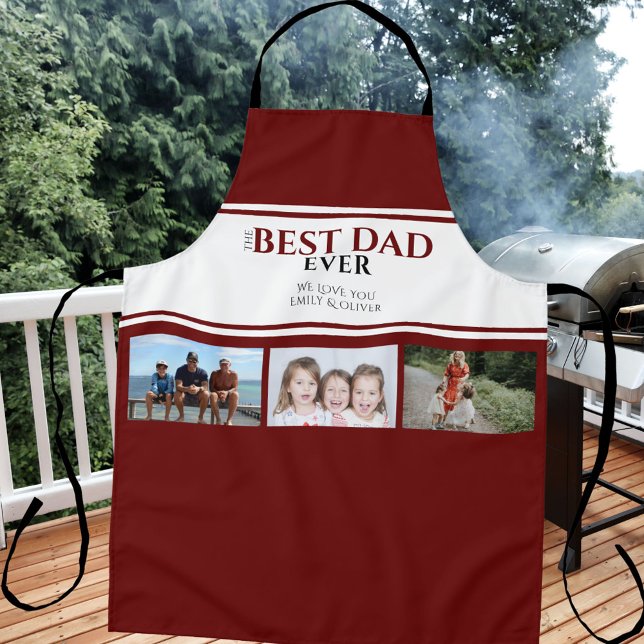 Best Dad Ever Red Father`s Day 3 Photo Collage Apron (Creator Uploaded)