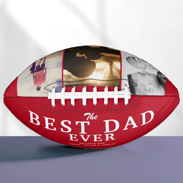 Best Dad Ever Red Father`s Day 3 Photo Collage Football (Creator Uploaded)