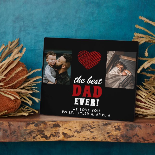 Best Dad Ever Red Heart Black 2 Photo Plaque (Side)