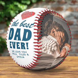 Best Dad Ever Red Heart Father 2 Family Photo Baseball