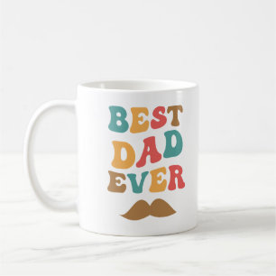 Best Dad Ever Retro Groovy Text Mustache Coffee Mug