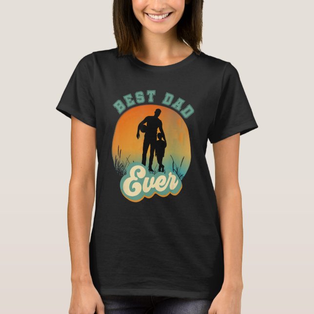 Best Dad Ever Retro Sunset Football Daddy & Son T-Shirt (Front)