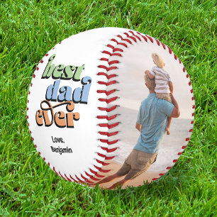 Best Dad Ever Retro Text 2 Photos Baseball