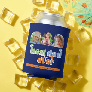 Best Dad Ever Retro Text 3 Photos Can Cooler