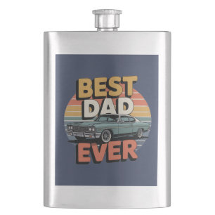 Best Dad Ever Retro Vintage Teal Muscle Car Hip Flask