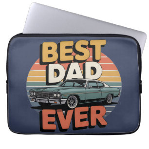 Best Dad Ever Retro Vintage Teal Muscle Car Laptop Sleeve