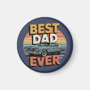 Best Dad Ever Retro Vintage Teal Muscle Car Magnet