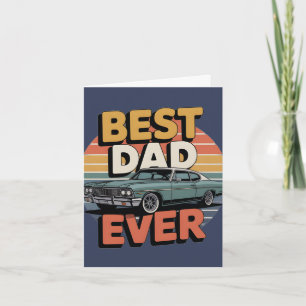 Best Dad Ever Retro Vintage Teal Muscle Car Note Card