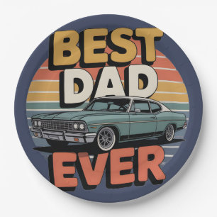 Best Dad Ever Retro Vintage Teal Muscle Car Paper Plate