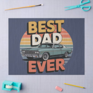 Best Dad Ever Retro Vintage Teal Muscle Car Tissue Paper