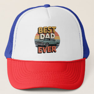 Best Dad Ever Retro Vintage Teal Muscle Car Trucker Hat