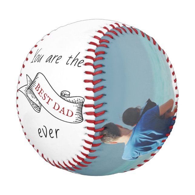 Best Dad Ever Ribbon Father`s Day Photo Collage Baseball (Angled)