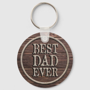 Best Dad Ever Rustic Burlap & Wood Key Ring