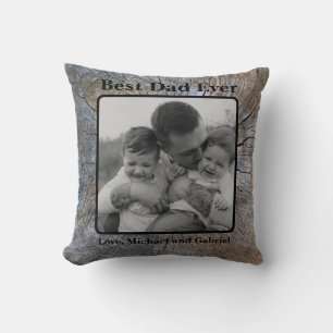 Best Dad Ever Rustic distressed Tree bark pattern  Cushion