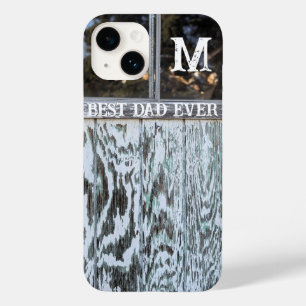 Best Dad Ever Rustic Distressed Wood Add Initial Case-Mate iPhone 14 Case